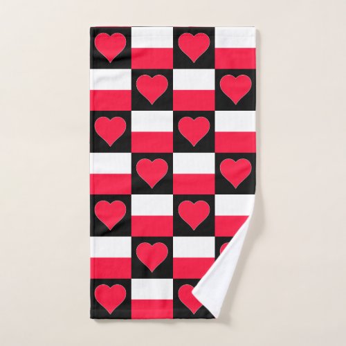 Poland Flag and Heart Pattern Polish Pride Hand Towel