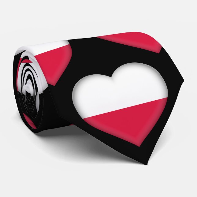 Poland Flag Colors Heart Pattern Neck Tie (Rolled)