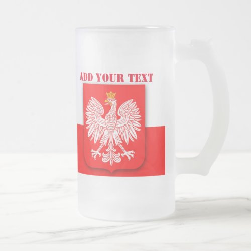 Poland Flag Football Soccer Polska Patriotic  Frosted Glass Beer Mug