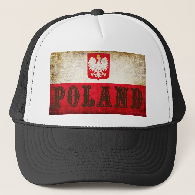 Poland Flag Grunge Trucker Hat (Front)