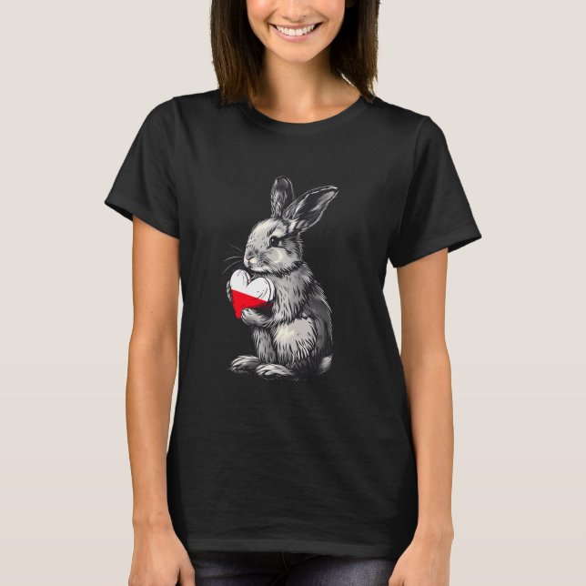 Poland Flag Heart Bunny Polish Pride Polska Polish T-Shirt (Front)