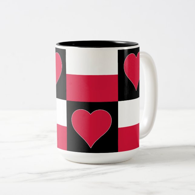 Poland Flag Heart Pattern Patriotic Polish Pride Two-Tone Coffee Mug (Front Right)