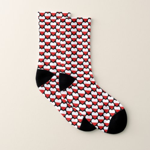 Poland Flag Hearts Socks