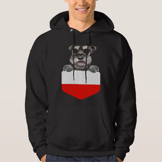 Poland Flag Miniature Schnauzer Dog In Pocket Hoodie (Front)