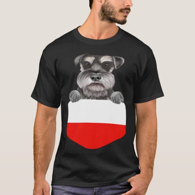 Poland Flag Miniature Schnauzer Dog In Pocket T-Shirt (Front)