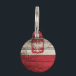 Poland Flag on Old Wood Grain Pet ID Tag<br><div class="desc">Feel free to modify the design according to your own preferences. You may change the design location, orientation, background colors and size. Also, you may add your own text, or slogan set its font, location and size, all in order to create the ultimate personal gift for you and your loved...</div>