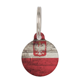 Poland Flag on Old Wood Grain Pet ID Tag