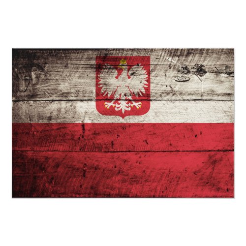 Poland Flag on Old Wood Grain Photo Print