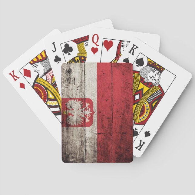Poland Flag on Old Wood Grain Poker Cards (Back)