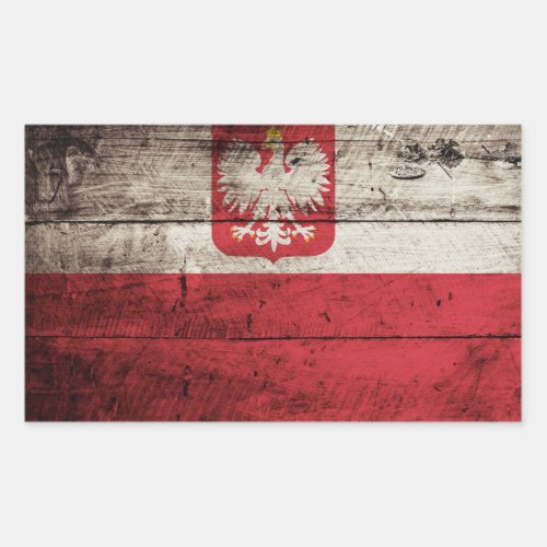 Poland Flag on Old Wood Grain Rectangular Sticker