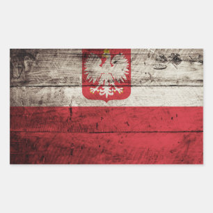 Poland Flag on Old Wood Grain Rectangular Sticker