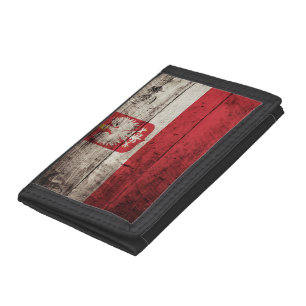 Poland Flag on Old Wood Grain Trifold Wallet