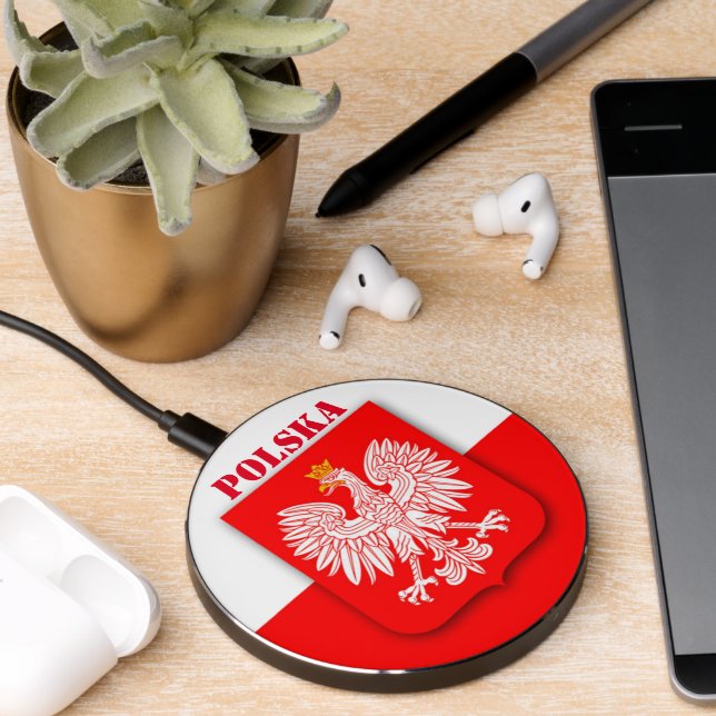 Poland Flag Patriotic Soccer Polska Wireless Charger (Desk 2)