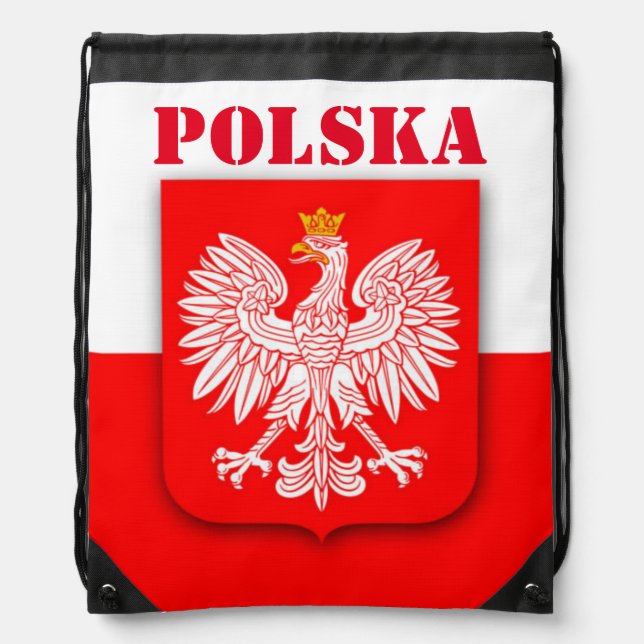 Poland Flag Polska Patriotic Football Soccer  Drawstring Bag (Front)