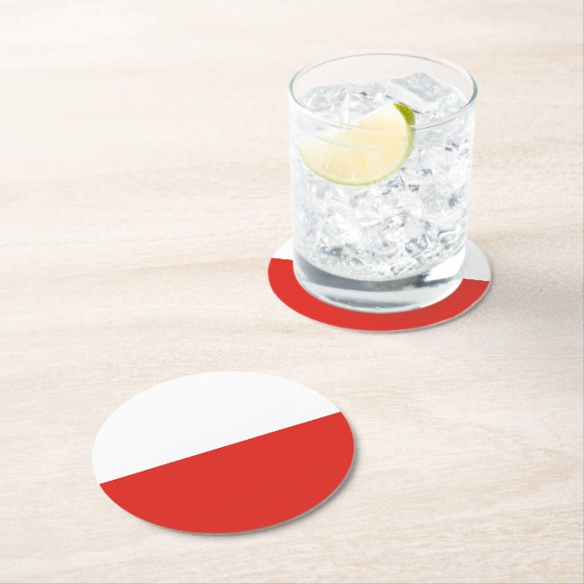 Poland flag round paper coaster (Insitu)