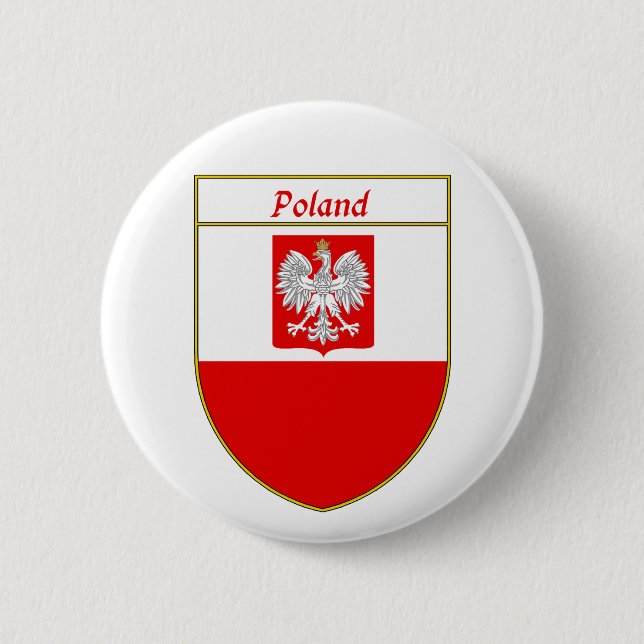 Poland Flag Shield Pinback Button (Front)