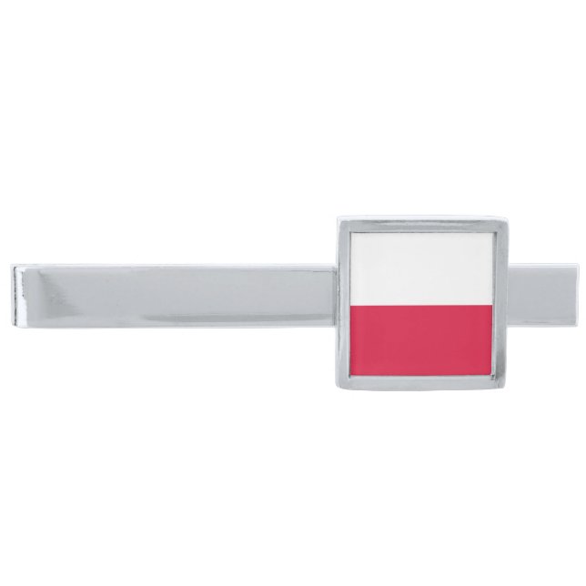 Poland Flag Silver Finish Tie Bar (Front)