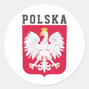 Poland flag (with coat of arms) classic round sticker