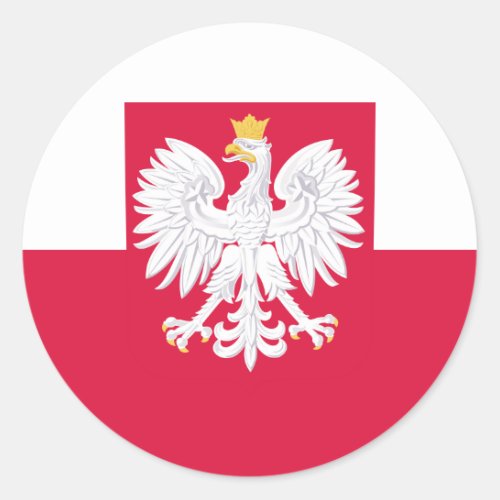 Poland flag with coat of arms classic round sticker