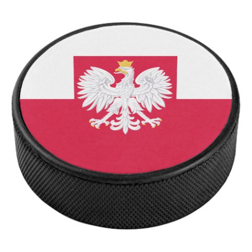 Poland flag with coat of arms hockey puck