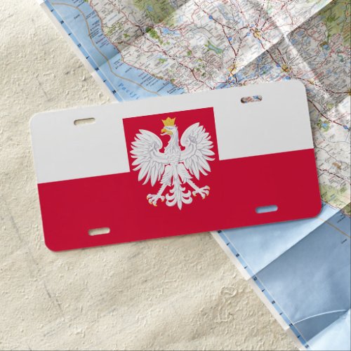 Poland flag with coat of arms license plate