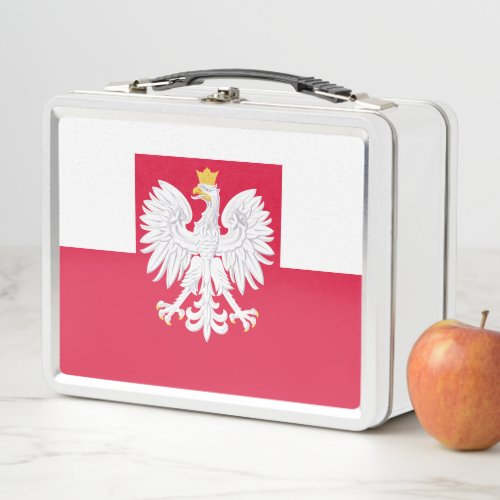 Poland flag with coat of arms metal lunch box
