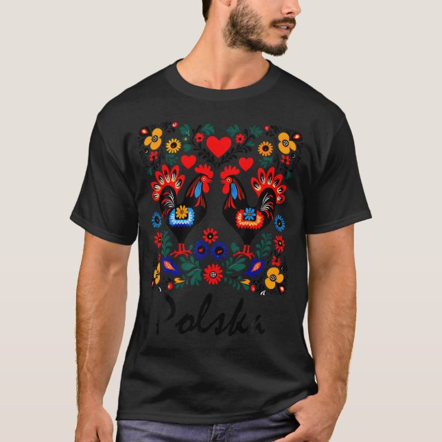 Poland  Folk Art Flowers Polish Wycinanki Polska D T-Shirt (Front)