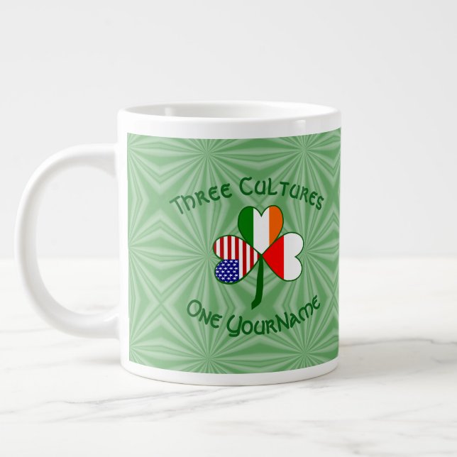Poland Ireland American Shamrock Flag Personalized Giant Coffee Mug (Left)