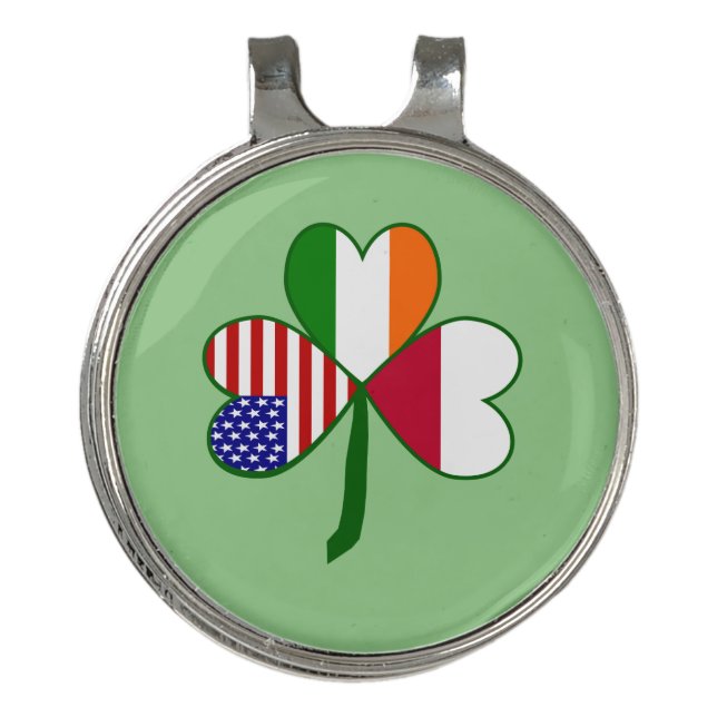 Poland Ireland American Shamrock Flag Personalized Golf Hat Clip (Front)