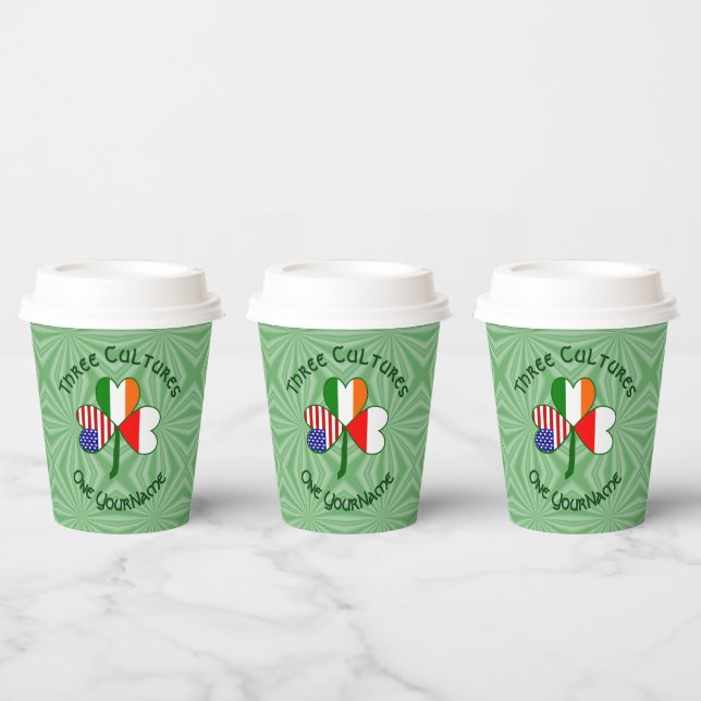 Poland Ireland USA Shamrock Flag Personalized Text Paper Cups (Multi)