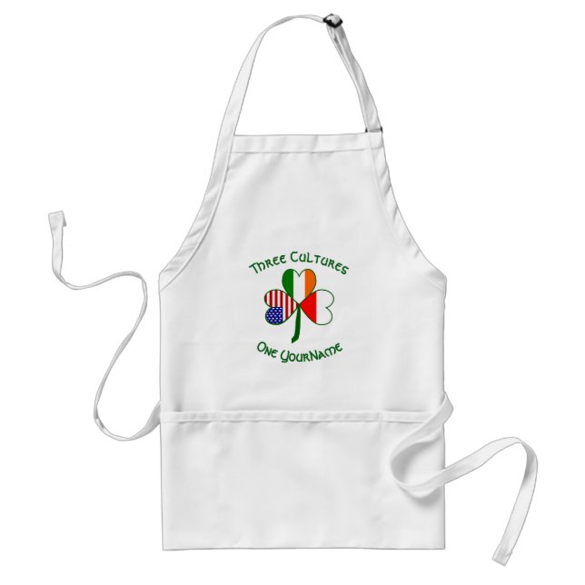 Poland Irish American Flags Shamrock Personalized  Adult Apron (Front)