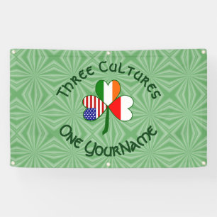 Poland Irish American Flags Shamrock Personalized Banner