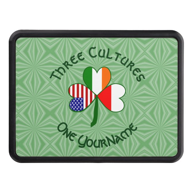 Poland Irish American Flags Shamrock Personalized  Hitch Cover (Front)