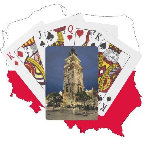 Poland Krakow Town Hall Tower Market Square Night Poker Cards