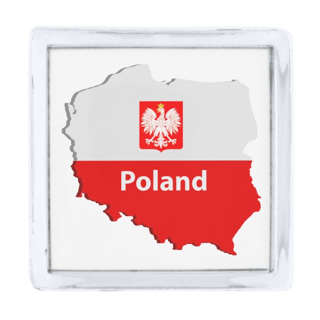 Poland map silver finish lapel pin (Front)