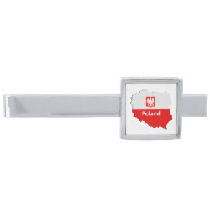 Poland map silver finish tie clip