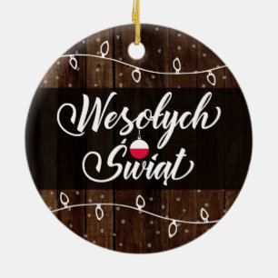 Poland Merry Christmas, Wesołych Świąt Rustic Ceramic Ornament