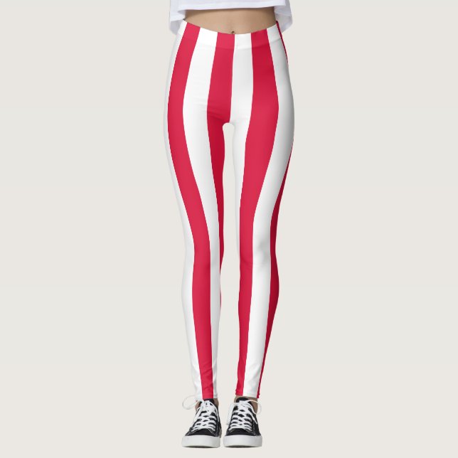 Poland National Flag Colors Vertical Striped Leggings (Front)