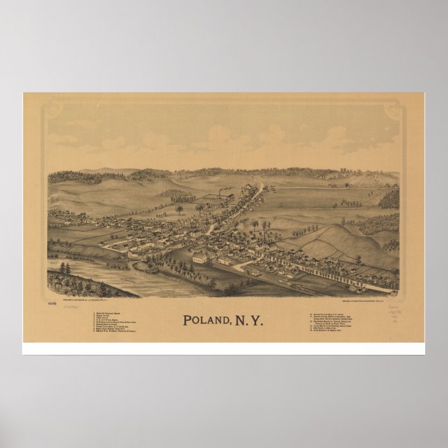 Poland New York 1890 Antique Panoramic Map Poster (Front)