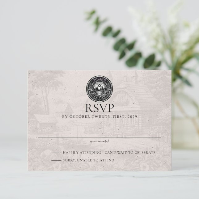 Poland Passport Wedding RSVP Card (Standing Front)