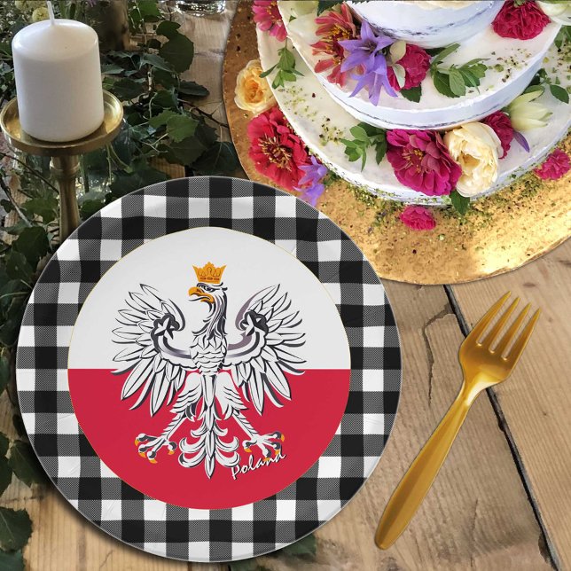 Poland Plate, Eagle, buffalo plaid & Polish Flag Paper Plates (Creator Uploaded)