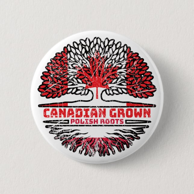 Poland Polish Canadian Canada Tree Roots Flag Button (Front)