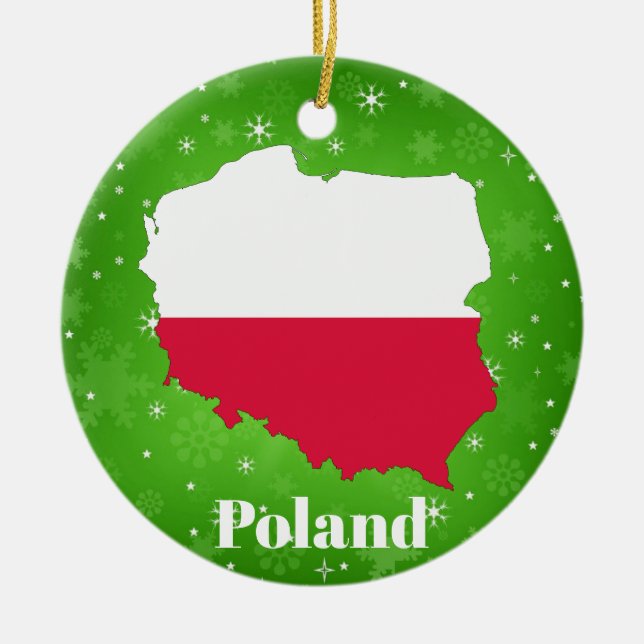 Poland Polish Flag Map Christmas Ceramic Ornament (Front)