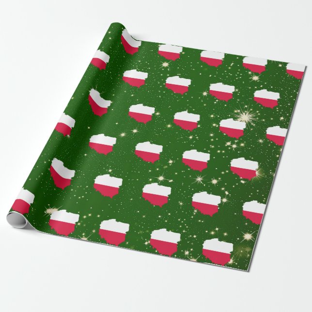 Poland Polish Flag Map Christmas Wrapping Paper (Unrolled)