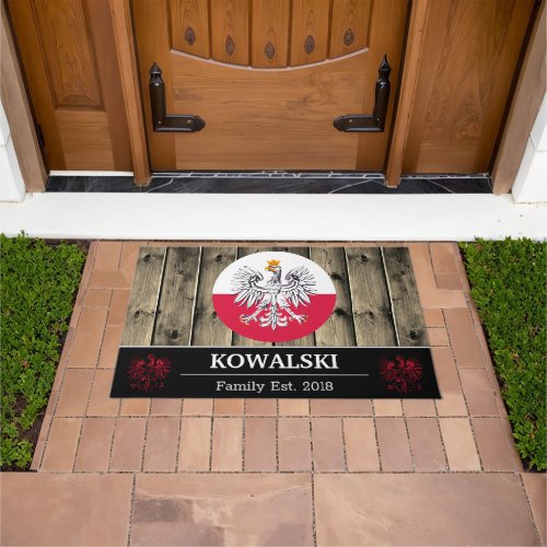 Poland  Polish Flag Rustic Wood  Family Doormat