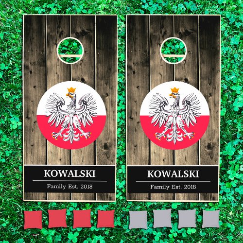 Poland  Polish Flag Rustic Wood  Family fun Cornhole Set