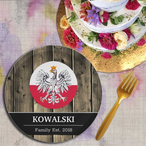 Poland  Polish Flag Rustic Wood  Family  Paper Plates