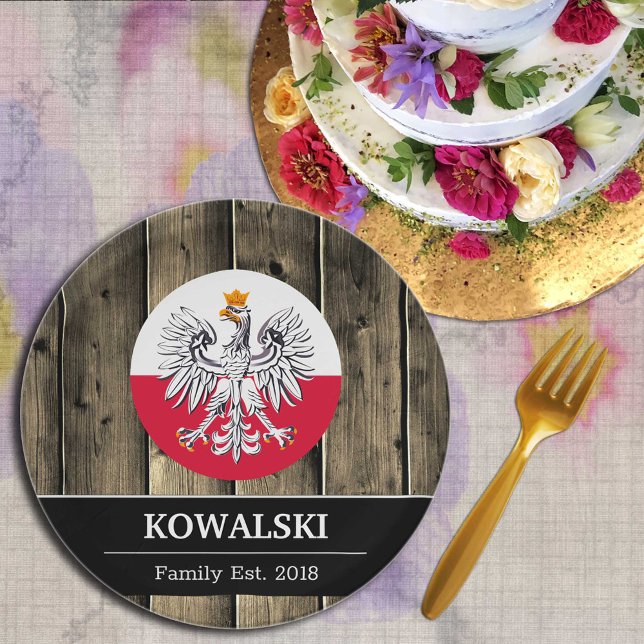 Poland & Polish Flag Rustic Wood / Family  Paper Plates (Creator Uploaded)