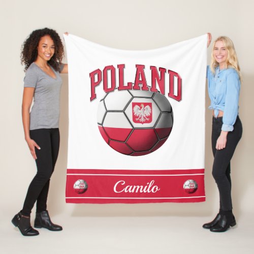Poland Polish Flag Soccer Ball  Name Fleece Blanket