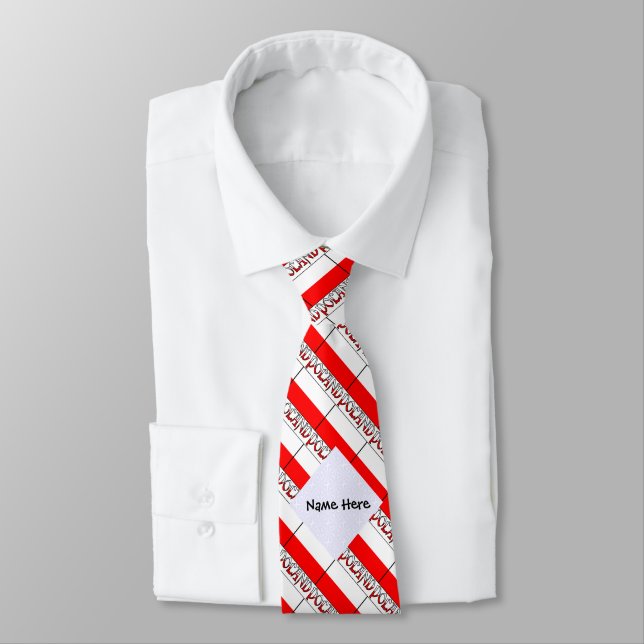 Poland Polish Flag Tiled Black Personalization  Neck Tie (Tied)